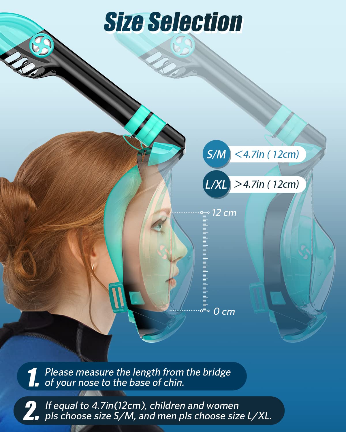 QingSong Full Face Snorkel Mask for Adults, Snorkeling Gear with Camera Mount, 180 Degree Panoramic View Snorkel Set Anti-Fog Anti-Leak