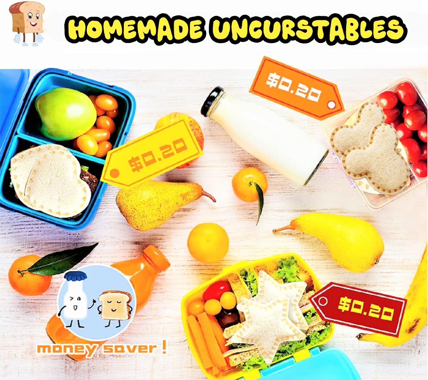 BANIC Uncrustable Sandwich Cutter, 12Pcs Sandwich Cutter and Sealer, Crustless Sandwich Cutter Heart Star Dino Mouse etc, Lunch & Bento Box Accessories