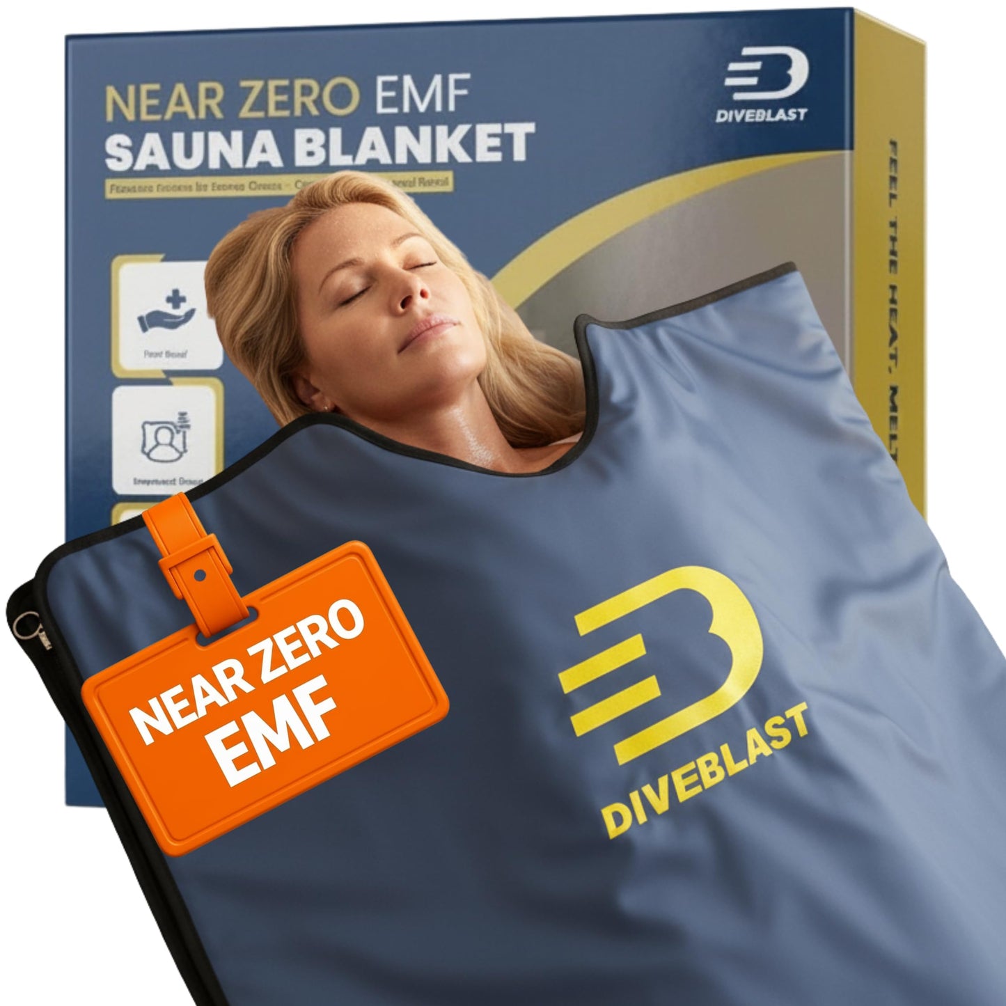 DIVEBLAST Near Zero EMF Far Infrared Sauna Blanket for Home — 71”x 35.6” Portable Infrared Sauna Bag for Weight Loss and Detox — Detoxify, Cleanse and Burn Up to 600 Calories per Session — Dark Blue