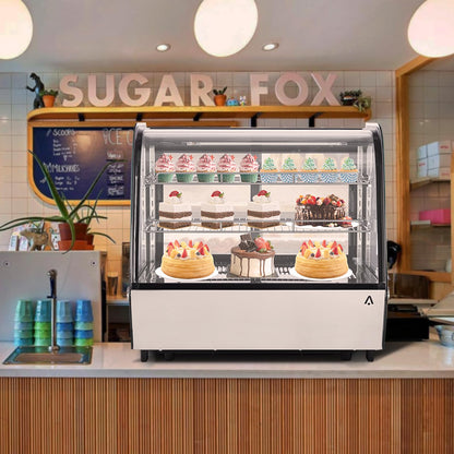 Refrigerated Display Case Countertop 4.2 Cu. Ft Commercial Display Refrigerator, Pastry Refrigerator w/LED Light Air-cooling Automatic Defrost Rear Sliding Door for Cafe Restaurant Countertop/Floor