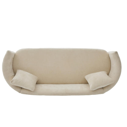 Christopher Knight Home 81 inch Curved Boucle Sofa with Wooden Base Indoor Couch Upholstered Modern Living Room Sofa Comfortable Wood Frame Seating for Home Lounge, Beige