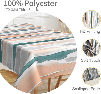 60x102 inches Modern Rectangle Tablecloth, Teal Orange Grey Abstract Washable Fabric Cover for Home Decor