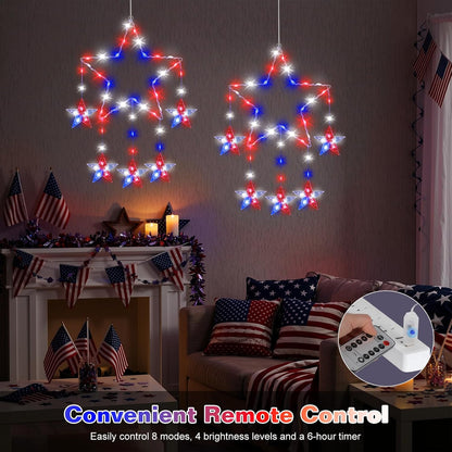 4th 2 Pack 62 8 Lewondr of July Decorations, Red White and Blue Window Star Lights with LEDs, Patriotic Star Lights