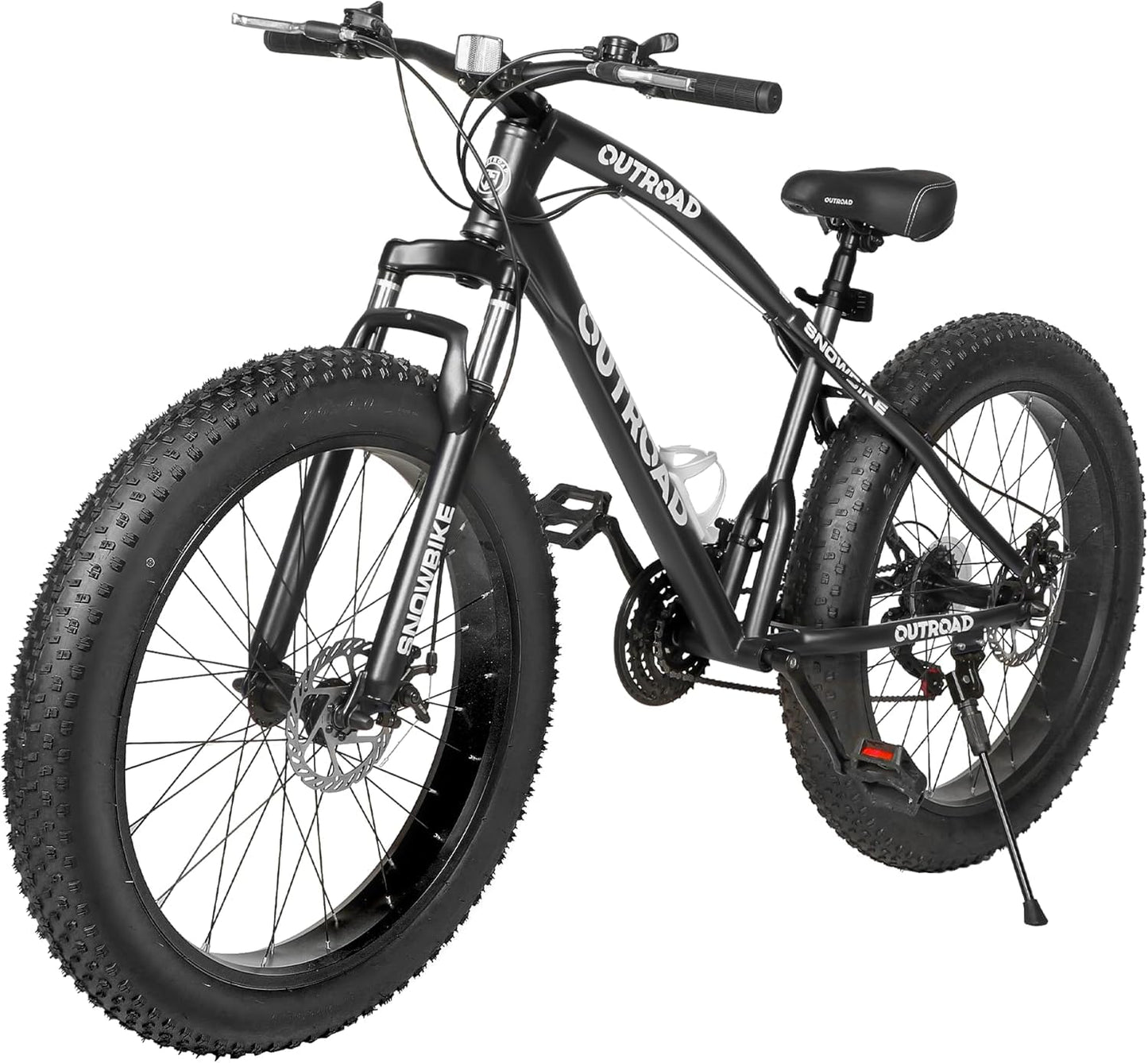 Outroad Mountain Bike Fat Tire with 4-Inch Tire 26 inch Wheels, 21 Speed with High Carbon Steel Frame, Double Disc Brake and Front Suspension Anti-Slip Bikes for Men and Women, Black
