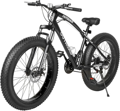 Betterland 26 Inch Bicycle Wheels, Fat Tire Mountain Bike, 21-Speed with Dual Front Suspension, High Carbon Steel Frame with Double Disc Brake and Anti-Slip Bicycle for Adults (FT-Black)