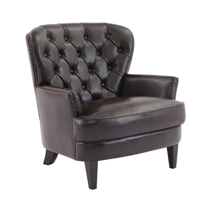 Christopher Knight Home Tafton Tufted Leather Club Chair, Brown 35D x 33.5W x 34.5H in