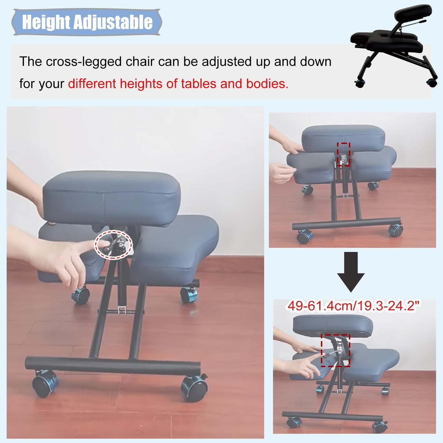 GenSDH Desk Kneeling Chairs Office Chair for Cross Legged Sitting with Wheels, Kneeling Chair to Improve Posture and Relieve Pain, Ergonomic Yoga Meditation,Black-One Size