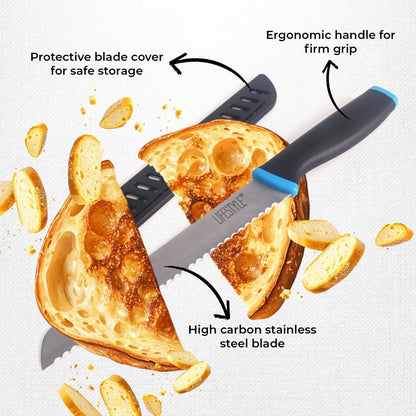 LIFESTYLE 20CM Serrated Bread Knife, Precision Kitchen Tool for Homemade Loaves, Pastries, and Baguettes, Ultra Sharp Blade for Clean Slices, Versatile Alternative to Utility, Paring, and Chef Knives