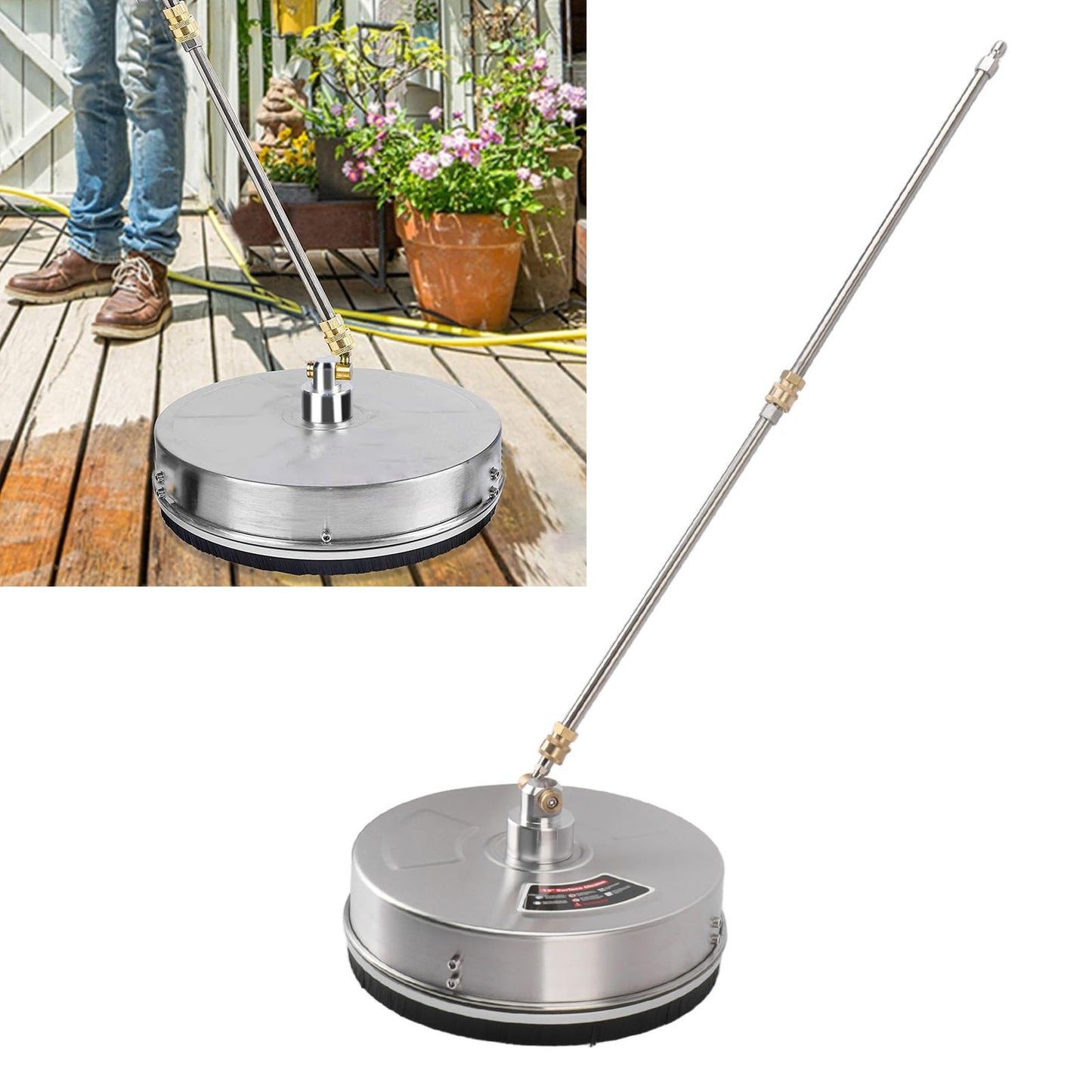 TRELVEX 13 Inch Stainless Steel Pressure Washer Surface Cleaner 4000 PSI with ExBar for Driveways and Sidewalks Pressure Washer Attachment