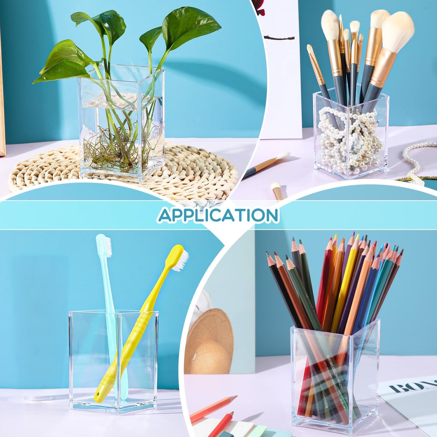 Crtiin 20 Pieces Acrylic Pencil Holder Makeup Brush Holder Pen for Desk Pencil Cup Acrylic Desk Accessories Desktop Stationery Organizer for Office School Home Supplies(Clear)