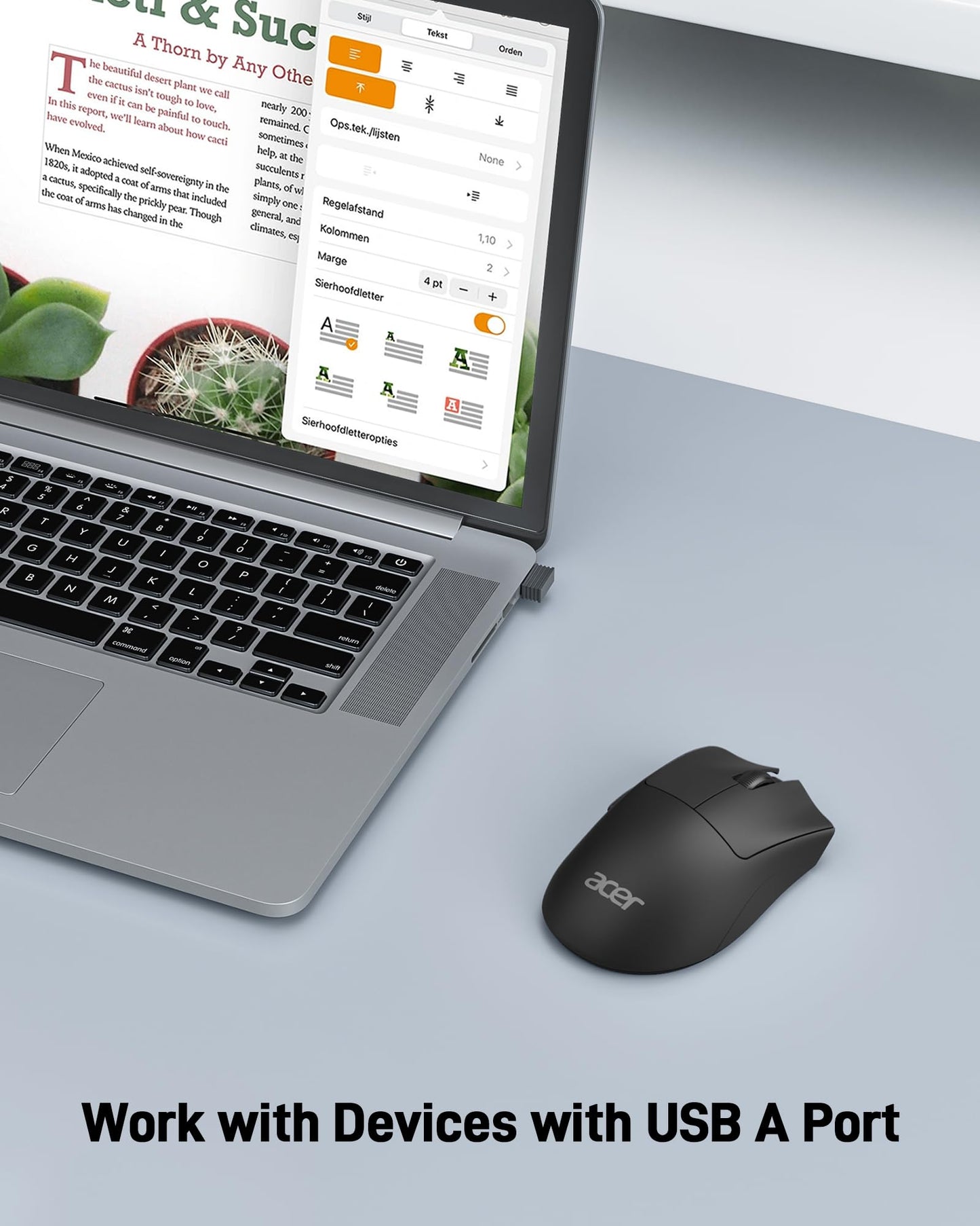 acer Wireless Mouse, 1200 DPI Computer Mouse for Laptop with 2.4GHz USB A Receiver, 5 Buttons Compatible for Windows, macOS, Android (Black)