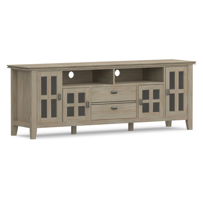 SIMPLIHOME Artisan TV Stand - 72 inch Wide Solid Wood Media Console in Distressed Grey, Contemporary Entertainment Center for Living Room for TVs up to 80 Inches with Drawers and Cable Management