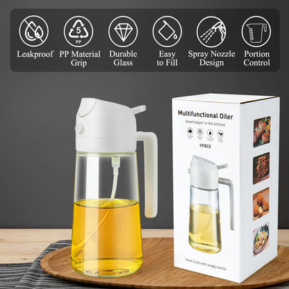 Ponpon Oil Sprayer for Cooking, 16oz Olive Oil Spray Bottle, Oil Dispenser for Kitchen for Barbecue, Salad, Cooking, Baking (Black)