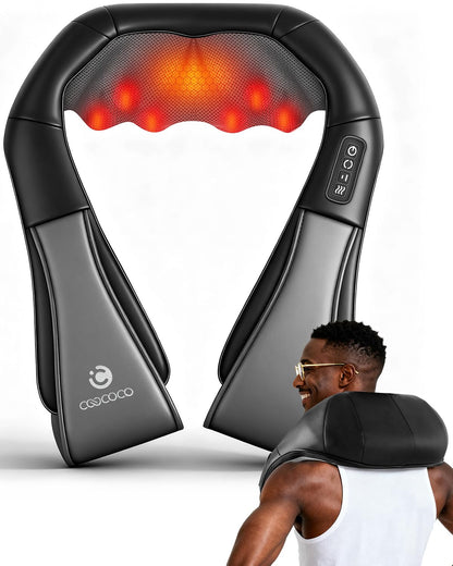 CooCoCo Shiatsu Neck and Back Massager,HSA Eligible,Cordless Neck Shoulder Massager for Pain Relief Deep Tissue,6D Kneading Massager with Dual-Zone Heat and Larger Size, Birthday Gifts for Dad Mom