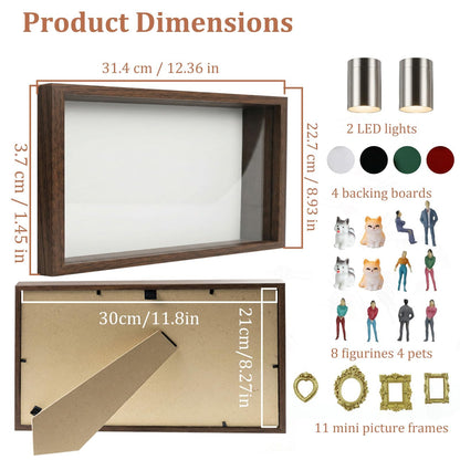 All-in-One DIY Shadow Box Kit,Mini Gold Frames with Museum of Figurines | LED-Illuminated Silhouette Box Memory Collage | Anniversary/Wedding Eco-Friendly Decor Gift (B Style)