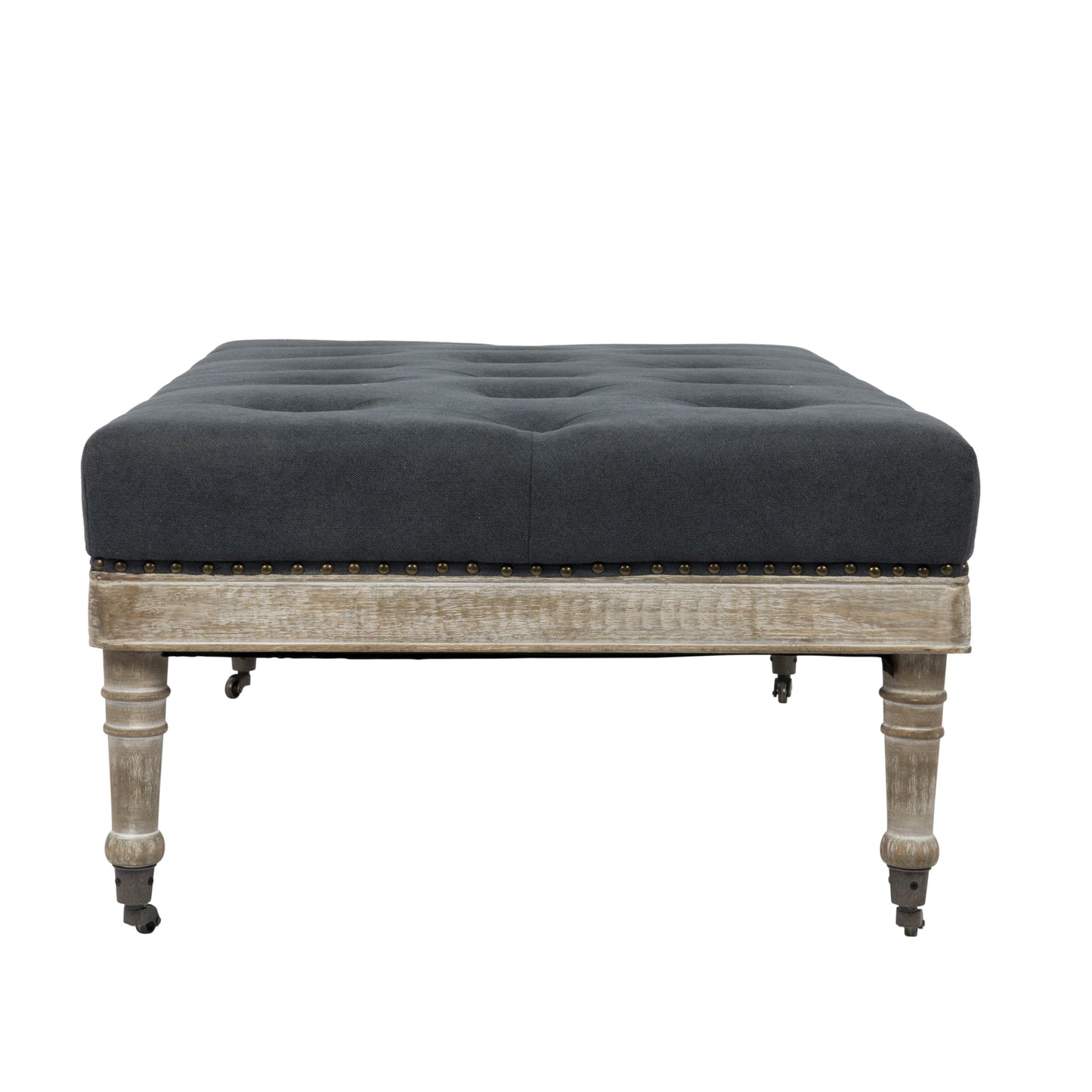 Creative Co-Op Antoinette Upholstered Ottoman Coffee Table, Grey
