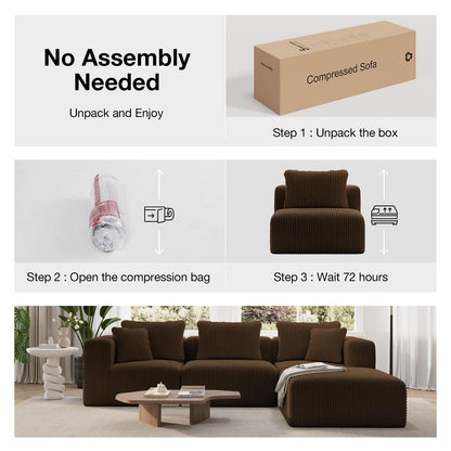 Novilla 106" Modular Sectional Sofa, Modern Cloud Sectional Couch with Smarts Coil® Support, U-Shape Boneless Couch for Living Room Apartments, No Assembly Required, Brown (3 Seat w/ 2 Ottoman)