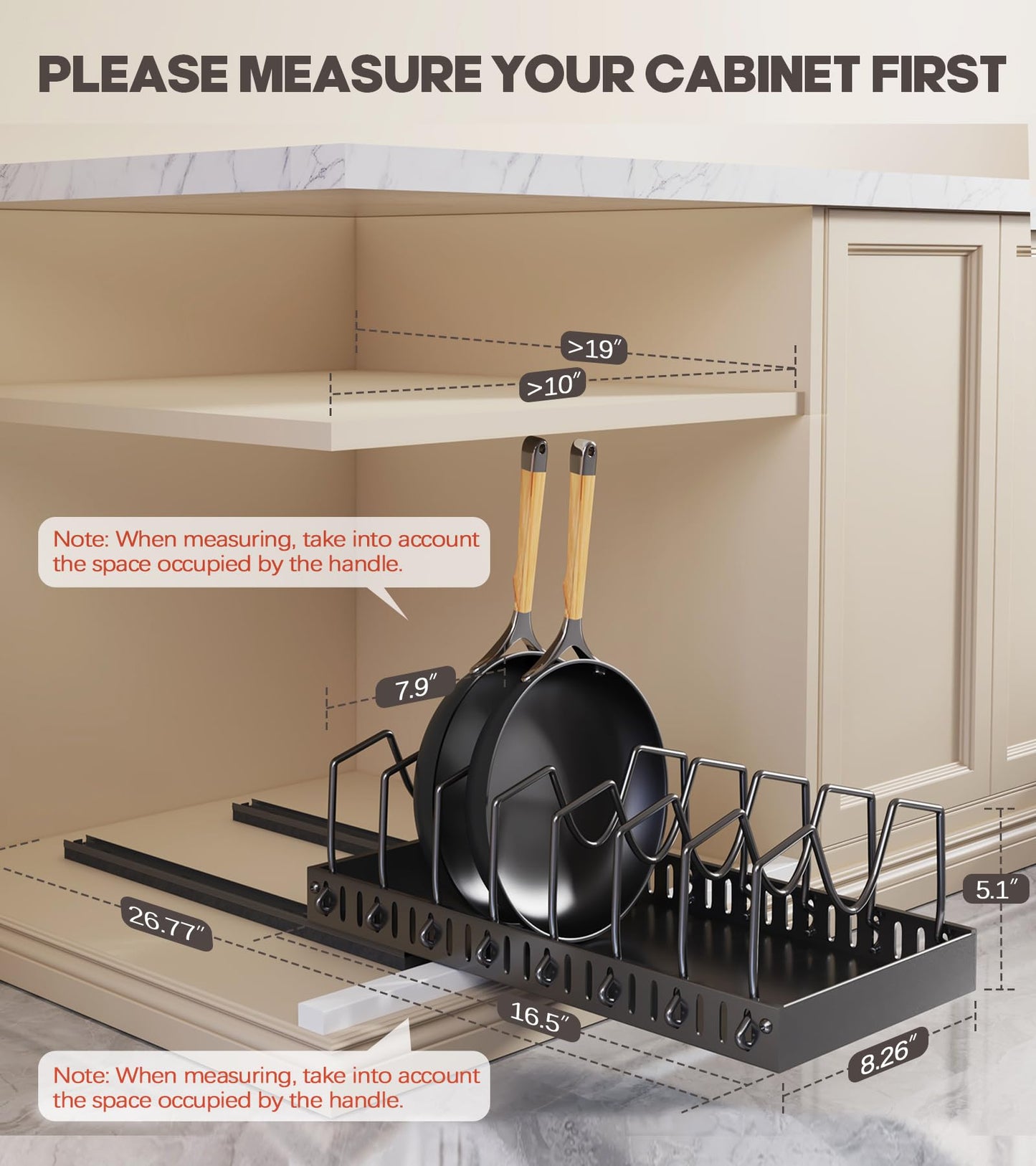 Lozovin Pull Out Pots and Pans Organizer Under Cabinet, Sliding Lid Holder and Pan Rack in Kitchen, Slide Out Inside Cabinet Storage for Pot Lid, Bakeware, Dishes, 8 Adjustable Dividers, 2 Pack Black