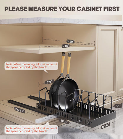 Lozovin Pull Out Pots and Pans Organizer Under Cabinet, Sliding Lid Holder and Pan Rack in Kitchen, Slide Out Inside Cabinet Storage for Pot Lid, Bakeware, Dishes, 8 Adjustable Dividers, 2 Pack Black