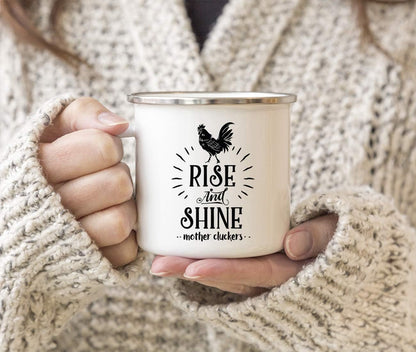 Andaz Press 11oz. Stainless Steel Hot Chocolate Campfire Coffee Mug, Rise And Shine Mother Cluckers, 1-Pack, Chicken