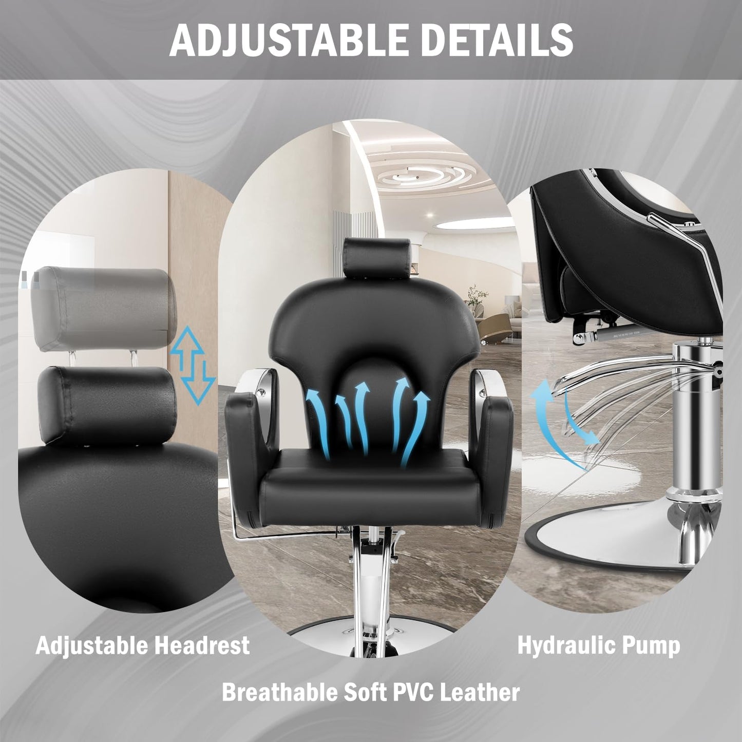Tythical Reclining Salon Chair for Hair Stylist, Heavy Duty Hair Barber Chair with Adjustable Headrest, 360 Degree Swivel Beauty Spa Equipment Max Load 440Lbs, Black Silver