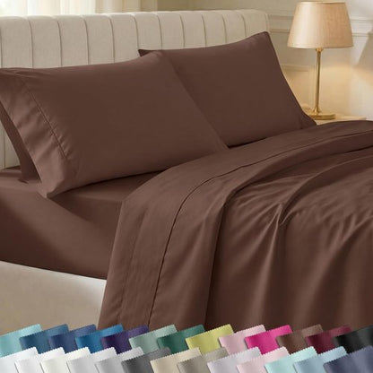 California Design Den King Size Bed Sheets Set - 100% Cotton, 400 Thread Count, Silky Smooth Sateen - Espresso Chocolate Brown