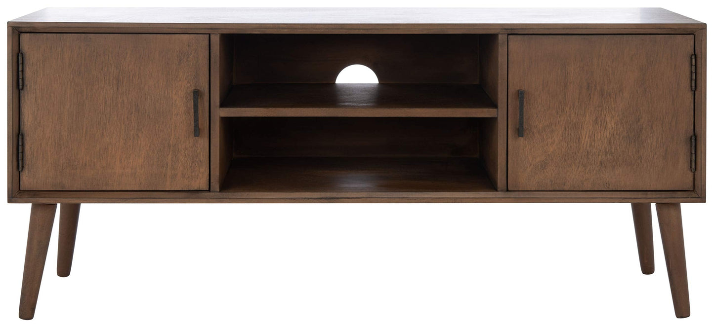 SAFAVIEH Sorrel TV Stand for up to 55" Flatscreen – Brown, 2 Doors with Interior Storage, 2 Open Shelves, Entertainment Media Console (MED5701C)