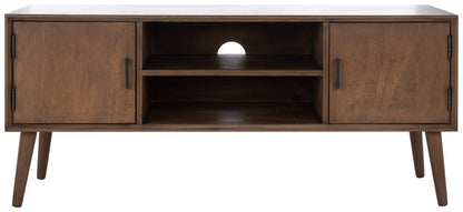 SAFAVIEH Sorrel TV Stand for up to 55" Flatscreen – Brown, 2 Doors with Interior Storage, 2 Open Shelves, Entertainment Media Console (MED5701C)