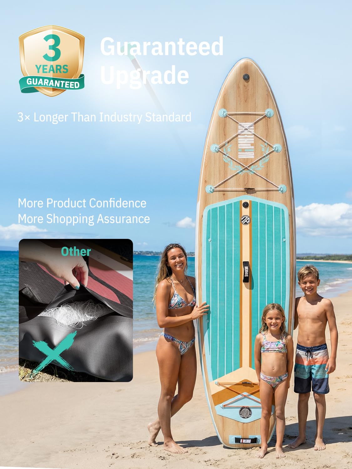 Niphean (Extra Large) Inflatable Paddle Board, SUP for 2+1 People/Family 500lbs Capacity Stand Up Paddle Board with SUP Accessories, StabilTrac Fin Non-Slip Paddleboard for Adults-Mint
