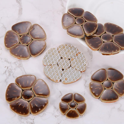 uxcell 250g/0.55 lbs Flower Ceramics Mosaic Tiles, 3.5-6 cm Bulk Stained Ceramic Mosaic Pieces Stones Mosaic Kits for DIY Art Crafts, Handmade Art Craft Projects Home Decor, Brown