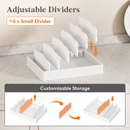 Lifewit Kitchen Cabinet Organizer for Food Contanier Lid, Lid Holder with 6 Adjustable Dividers & 7 Sections for Pantry Organizers and Storage, Home Drawer Organization, Large, 13" x 10"