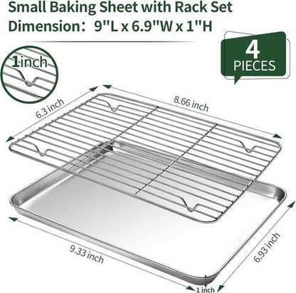 CEKEE Stainless Steel Baking Sheet Set - Heavy Duty Cookie Pans with Cooling Racks | 9 x 7 Inch