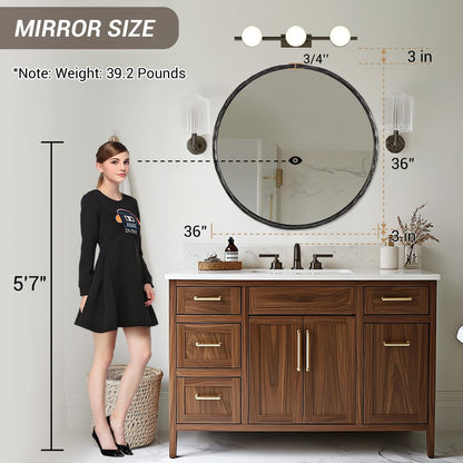 ANDY STAR Hand-Forged Round Mirror for Wall, 36 Inch Black Solid Steel Metal Frame Circle Mirror, Antique Hammered Rounded Bathroom Mirror for Living Room, Bedroom, Entryway, Vanity