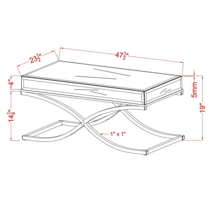 Furniture of America Luxy Glam Mirrored Top Metal 48 in. Rectangle Coffee Table for Living Room, Bedroom, Chrome Silver
