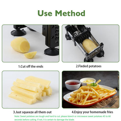 Votron French Fry Cutter Potato Cutter Stainless Steel with 2 Size Durable Blades for Vegetables, Potato, Onions, Carrots, Cucumbers, Fruits, Apples