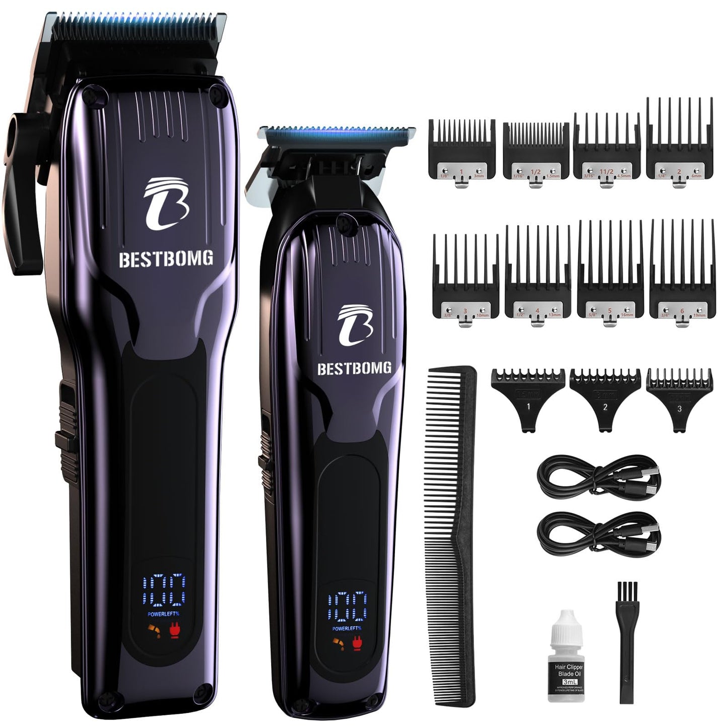 BESTBOMG® Professional Hair Clippers for Men, Professional Barber Clippers and Trimmer Set, Mens Cordless Hair Clipper for Barbers Haircut Kit Fade, BS-808A (Black)