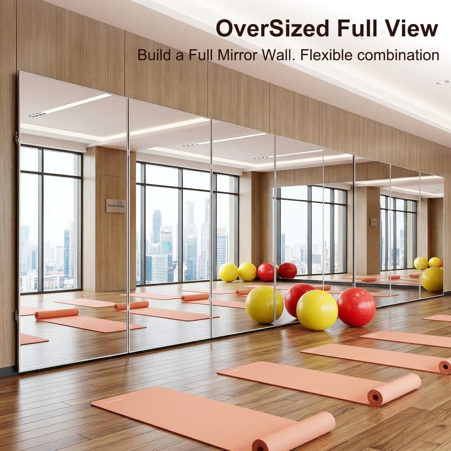 HDmuxel Space-Saving 360° Folding Full Length Mirror, 55" x 67" Oversized Standing/Leaning Mirror, Shatterproof, Lightweight Design for Home Gym, Yoga Studio, Dance Studio, Fitness Studio (Silver)