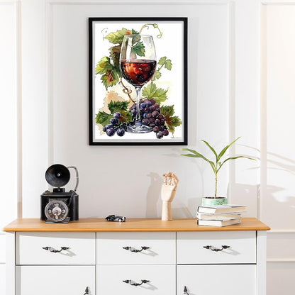 TUTUMAY21 Diamond Painting The Wine Glass Surrounded by Grapes Diamond Art Kits for Adults, Full Round Gemstone Stitch Kit, for Wall Decor 12x16 inch