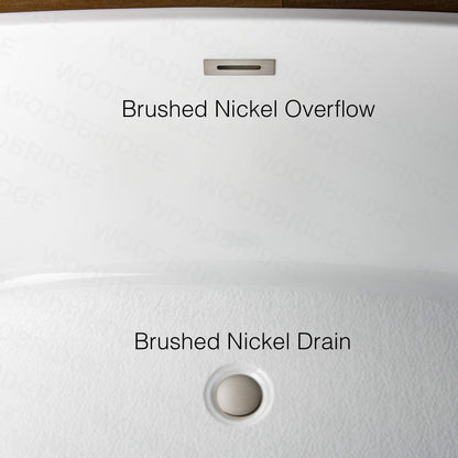 WOODBRIDGE 54"Freestanding White Acylic Soaking Bathtub with Brushed Nickel Drain and Overflow,B0006 -B-Drain &O