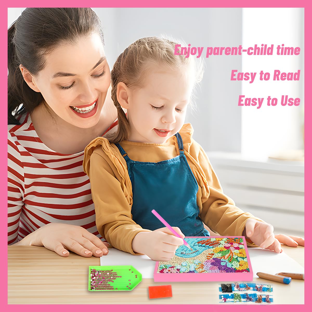 ZUYUSUT Diamond Art Painting Kits Gems Art Girls with Wooden Frame Crafts Supplies Mosaic Paint Gem by Number Kits Home Office Wall Decoration