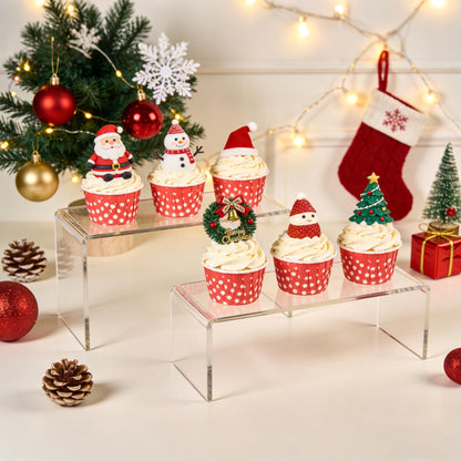 OVNTHYK Acrylic Risers 8 Pcs – Clear Rectangular Display for Perfume Organizer, Figures, Jewelry, Dessert Table & Cupcake, 4 Sizes (7", 8", 9")