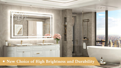 TETOTE 55 x 30 LED Bathroom Mirror with Frontlit and Backlit, Brighter Light up Bathroom Vanity Mirror with Lights, 3-Color Dimmable Lighted Vanity Anti Fog Mirror, Waterproof, Shatterproof