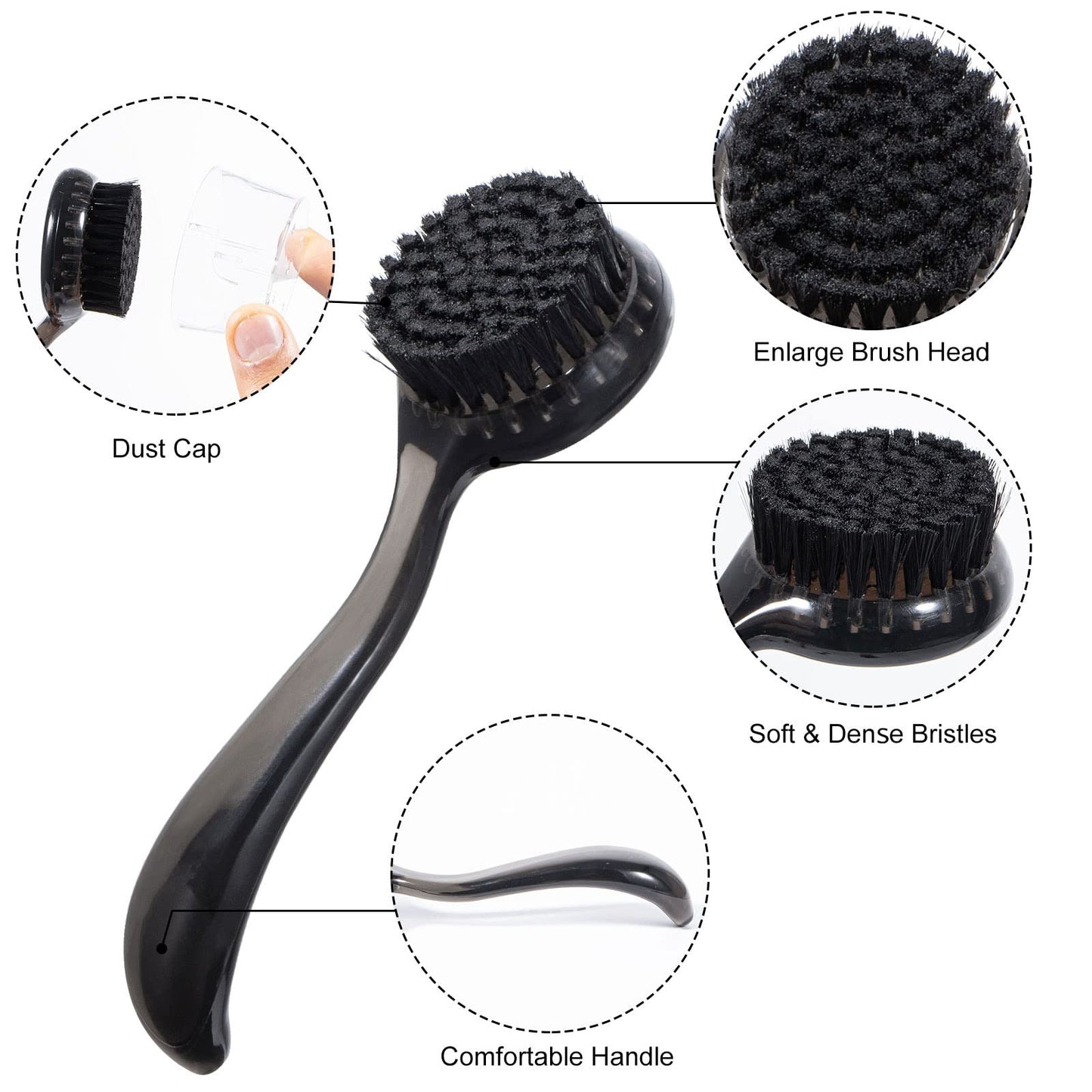 2 Pcs Large Facial Cleansing Brush, Face Brush Cleanser, Upgraded Soft Exfoliating Face Wash Brush Face Scrubber for Skincare, Black Charcoal Bristles Glitter Handle