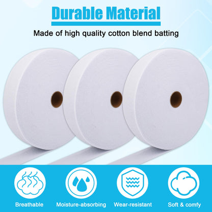 3 Roll Batting Strips 2 1/4 Inch 150 Yards with Scissors, Rule for Jelly Roll Rugs Cotton, Larbeti Jelly Roll Rug Batting for Cotton Blend Batting (White)