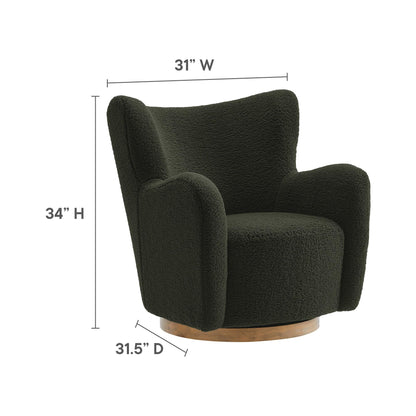 Modway Montrose Swivel Wingback Accent Chair in Fern Walnut Sherpa Teddy Fabric – Modern Furry Barrel Chair with 360-Degree Swivel Base – Soft and Comfy Living Room Chair