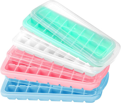 Soft Silicone Ice Cube Tray with PP Lid, Flexible Ice Cube Trays for Freezer (24 Cubes, Blue)