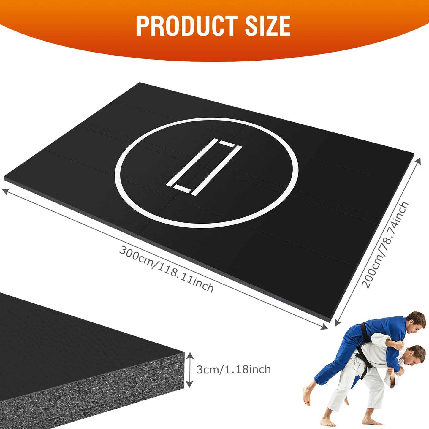 10×6.6ft Jiu Jitsu Wrestling Mat, 3cm Thick Shock Absorbing PE Training Pad, Ideal for BJJ, MMA, Grappling, Judo, Boxing Martial Arts Yoga