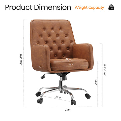 COLAMY Verso Home Desk Chair with Armrest, Leather Swivel Office Chair Adjustment Height with Wheels,Comfortable Padded Seat, Brown
