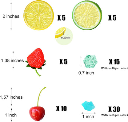 Chewarelly 70 Set, 10 10 5 45 2 Pcs Fake Fruits Ice Cube Include Artificial Lemon Slice Simulation Cherries Fake