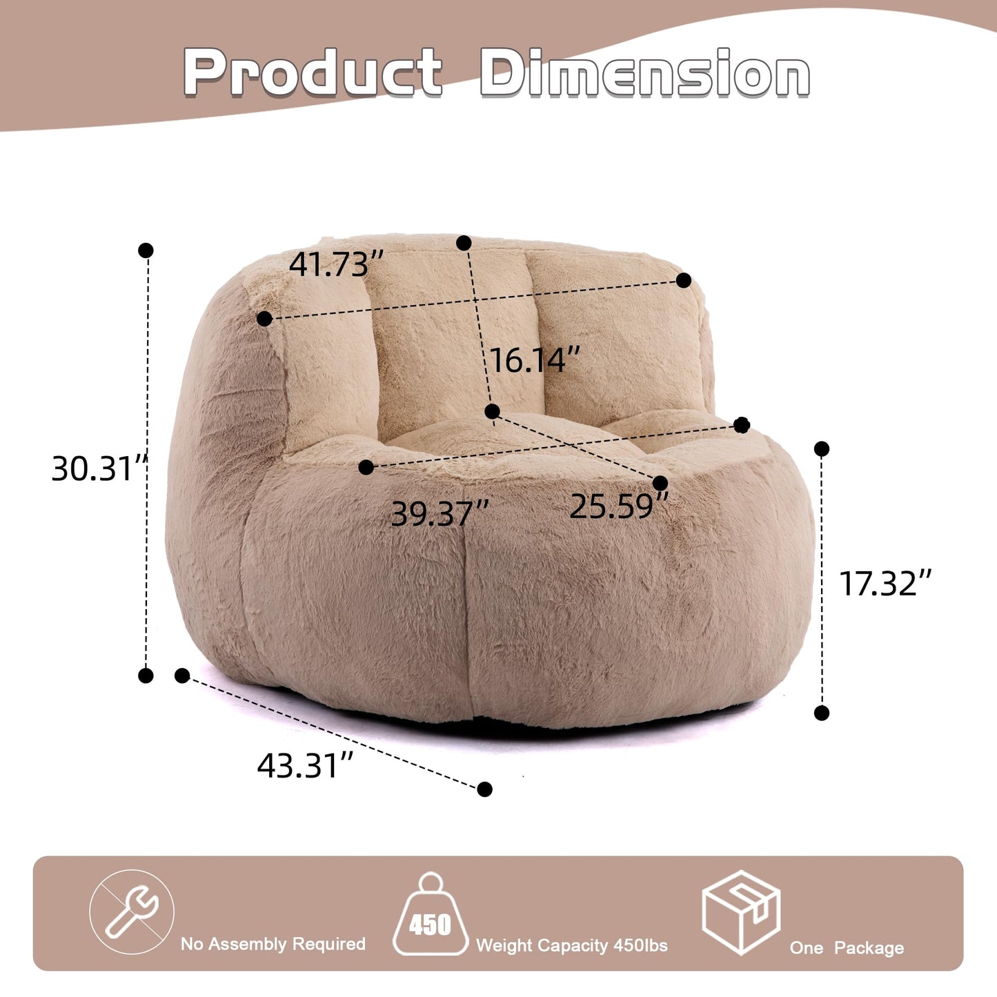 Oversized Bean Bag Chairs,Multicolor Faux Fur Couch Filled with Shredded Sponge,Large Lounger Sofa for Living Room,No Assembly Required,Brown+Camel